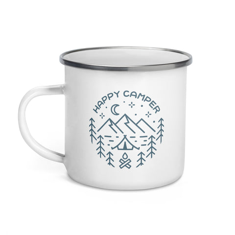 Minimalist "Happy Camper" Enamel Mug