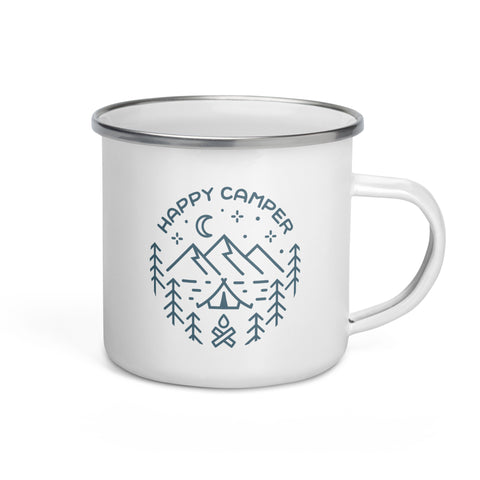 Minimalist "Happy Camper" Enamel Mug