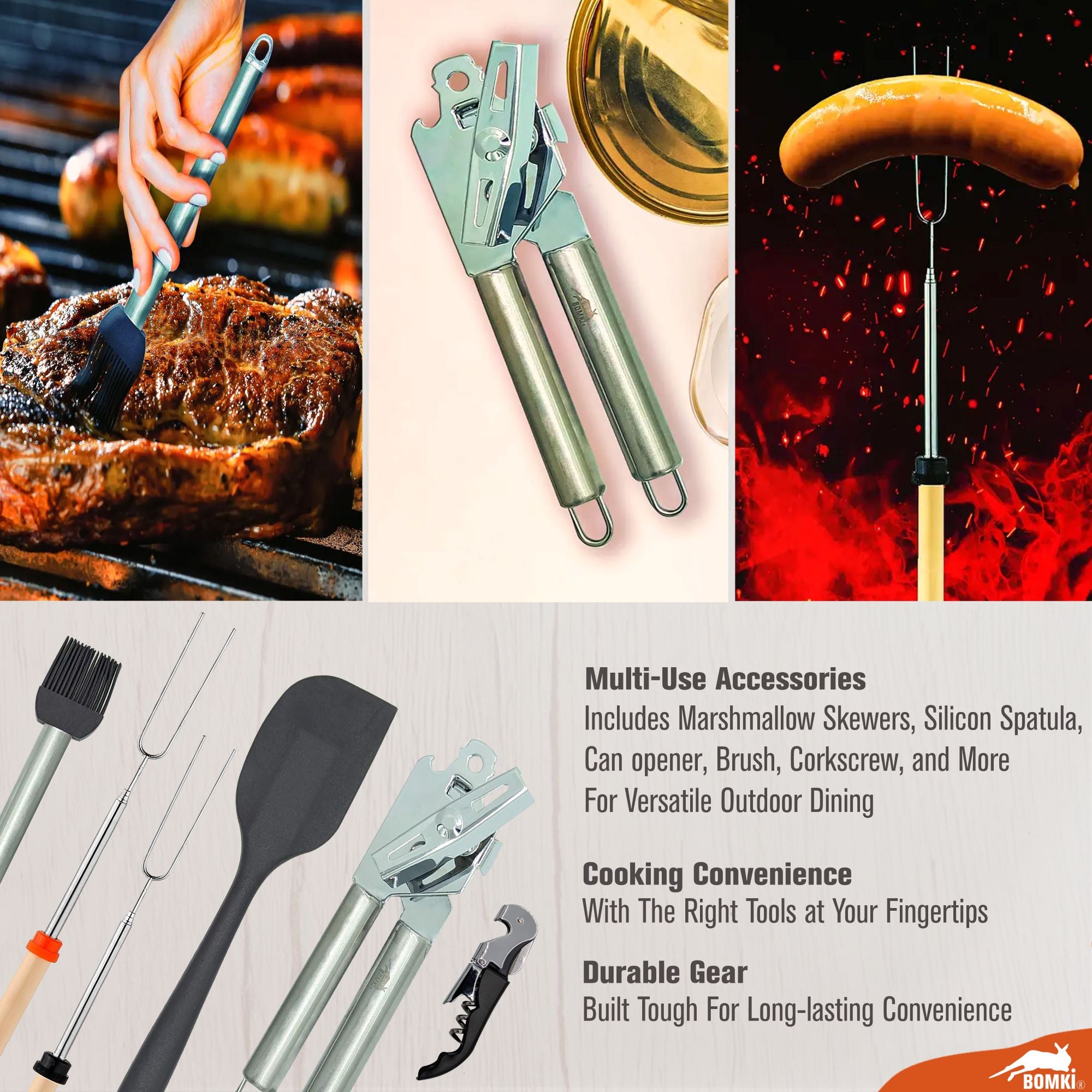 BOMKI 35 PC Grilling & Cooking Essentials - Black Pro