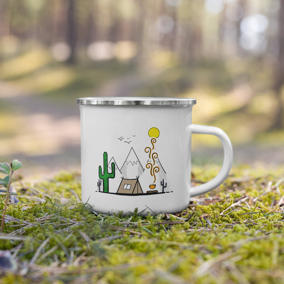 Enamel Mug for Camping with Stylish Nature Theme